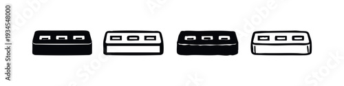 Horizontal Power Strip or Outlet Icons Set with Multiple Sockets