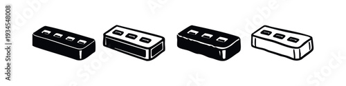 Isometric 3D Brick or Block Icons Set with Multiple Holes/Sockets