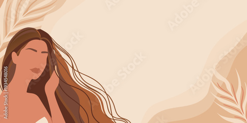Abstract illustration of a woman with flowing hair and botanical elements