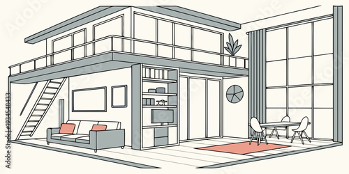 A spacious modern home with an open floor plan and large windows.