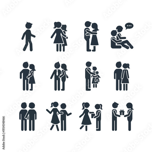 Set of people icons representing different relationships and interactions