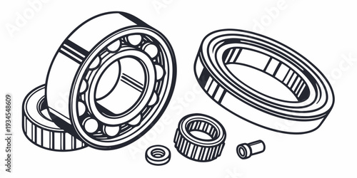 A detailed illustration of various types of ball bearings and their components