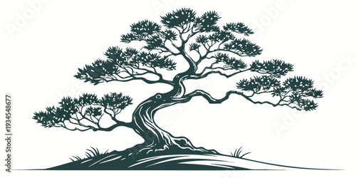 A majestic tree with sprawling branches and a thick trunk standing alone in a natural setting.