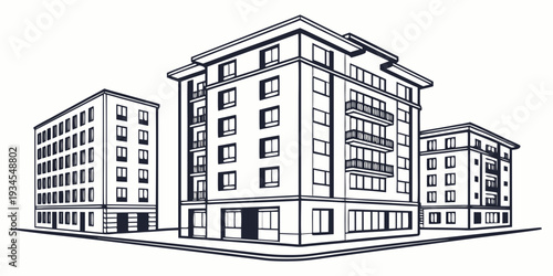 A detailed illustration of a large apartment complex with multiple buildings