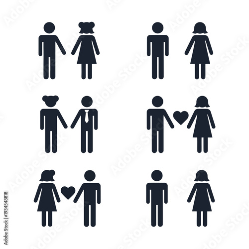 Iconic Pairings: A collection of stylized silhouettes representing the different facets of relationships, from playful companions to deeply affectionate partnerships.