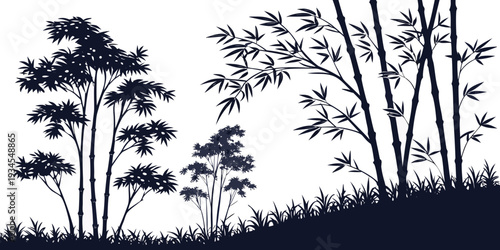 Silhouette of trees against a setting sun on a hilltop