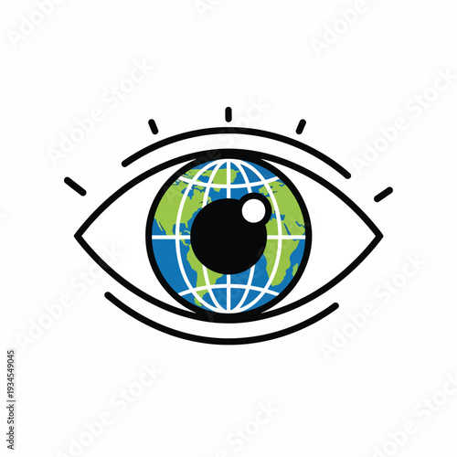 Eye with Globe Reflection Illustration.