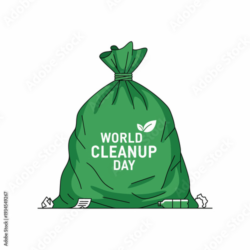 Green Trash Bag for World Cleanup Day.
