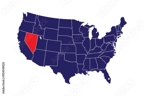 Map highlighting the state of Nevada within the United States of America