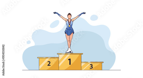Female Figure Skater Celebrating Victory on Podium Gold Medalist Triumph Winter Sports Champion