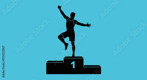 Silhouette of a Victorious Athlete Celebrating on the Top Podium Spot Winning Gold