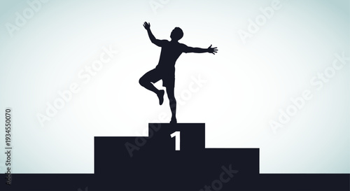 Silhouette of a Victorious Athlete Celebrating on a Winner s Podium Achieving First Place Success