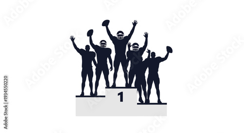 Silhouette of American Football Team Celebrating Victory on Podium
