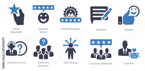 set of customer service icons as feedback satisfied
