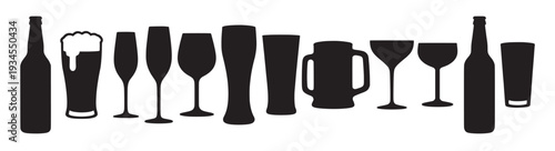 black silhouettes of drinkware on white