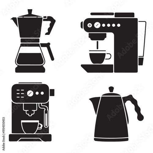Various coffee making machines icons set collection with espresso makers and kettles silhouette style