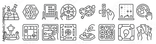 collection of board games line style icons 