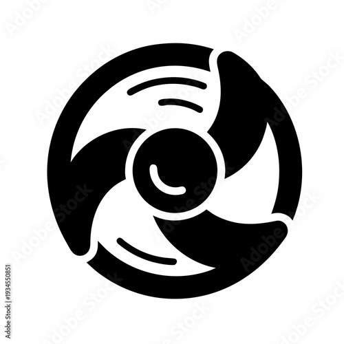 A black and white icon of a camera shutter