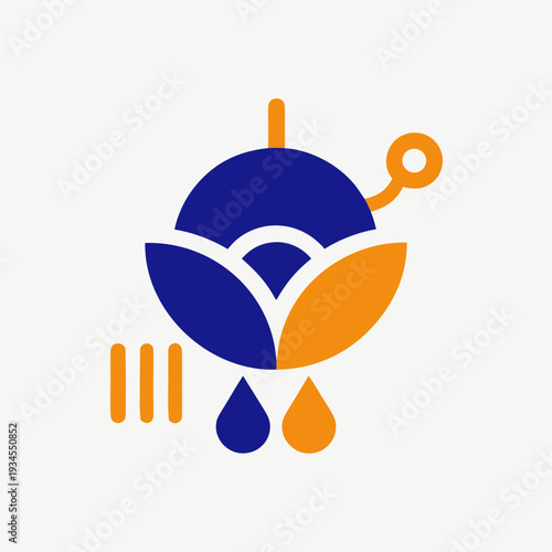 A blue and orange logo with a leaf and water droplets