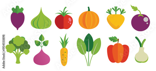 collection of vegetables and fruits icons isolated on white 