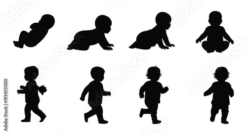 Silhouettes depicting the developmental stages of a baby s first year