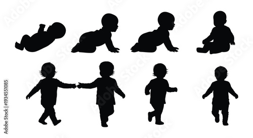 Silhouettes depicting the developmental stages of a baby s first year