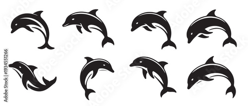 Dolphin fish animal Vector Black silhouettes. Good use for symbol, logo, mascot, web icon, sticker design, sign, or any design you want. Easy to use. with white background