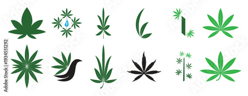 Cannabis Marijuana Hemp Pot Leaf Silhouettes Logo Vector
