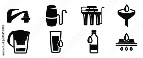 set of black icons isolated on white background on theme