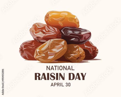 National Raisin Day vector illustration. Pile of raisins vector. Dried grapes drawing. April 30 every year. Important day