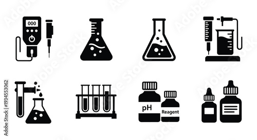 Collection of black silhouette icons representing various tools and devices