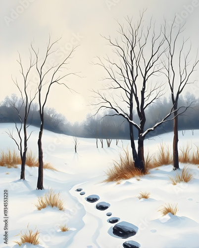 winter, snow, landscape, trees, forest, oil, painting, artwork, art, canvas, texture, brushstroke, nature, scenery, cold, frosty, icy, white, blue, sky, clouds, snowfall, peaceful, calm, serene, quiet