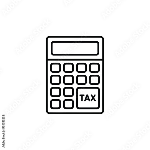 Simple black and white line drawing of a calculator with a tax button
