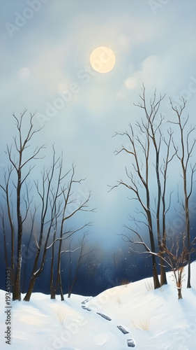 winter, snow, landscape, trees, forest, oil, painting, artwork, art, canvas, texture, brushstroke, nature, scenery, cold, frosty, icy, white, blue, sky, clouds, snowfall, peaceful, calm, serene, quiet