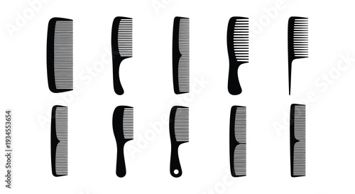 Collection of various black combs displayed in a simple arrangement