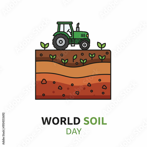 Tractor on soil with green plants.