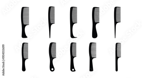 Collection of various black combs displayed in a simple arrangement