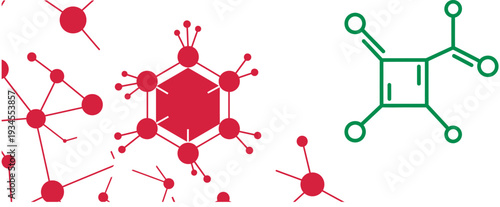 Molecular structures of chemical compounds in red and green