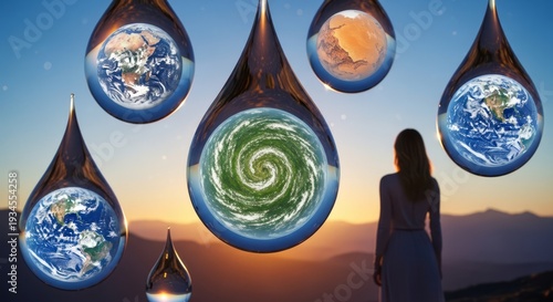 Wallpaper Mural Surreal Vision of Floating Water Droplets Containing Diverse Planetary Landscapes Torontodigital.ca