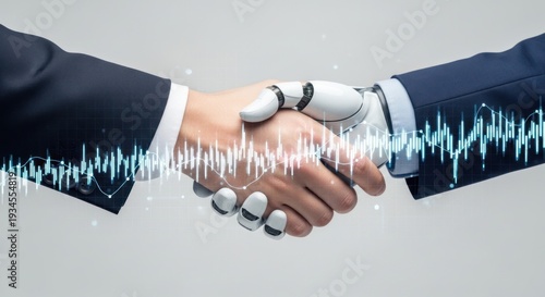 Wallpaper Mural Human and robot hands shake confirming advanced technological business. Torontodigital.ca