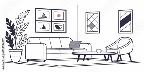 A cozy living room with modern furniture and decorative elements