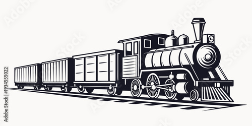 A detailed illustration of a steam locomotive pulling a train of freight cars.