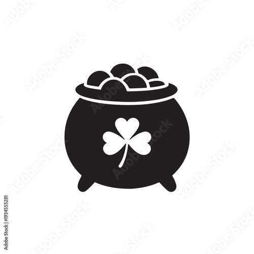 Isolated vector illustration of a brown clay pot filled with gold coins for St Patrick's Day holiday celebration and luck