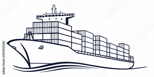 Large container ship sailing on calm waters with a clear sky.