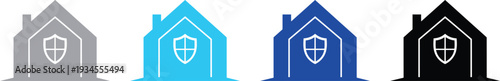 Secure home with protective shield symbol on front