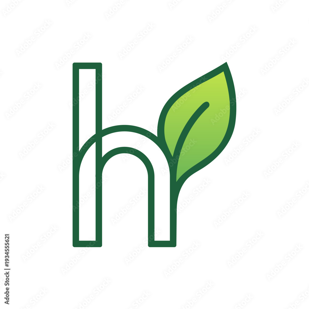 Fototapeta premium Minimal H Bio Logo with Leaf Element Clean Vector Design Isolated on White Background Modern Eco Brand Identity Concept