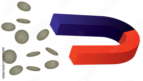 Magnet and coins. vector illustration