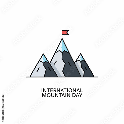 Mountain Peaks with Red Flag Illustration.