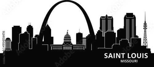 Saint Louis Missouri skyline silhouette with Gateway Arch and city buildings for Midwest travel posters laser cut wood wall art