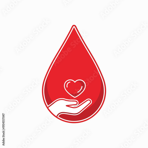 Red blood drop with heart symbol.